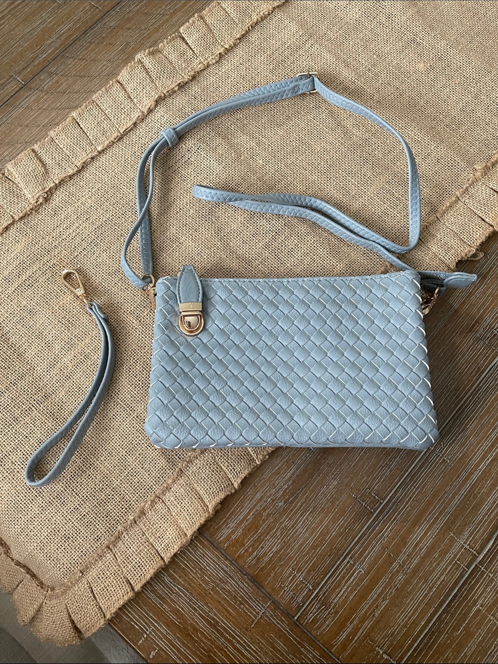 Woven Crossbody Wristlet Bag in Light Blue